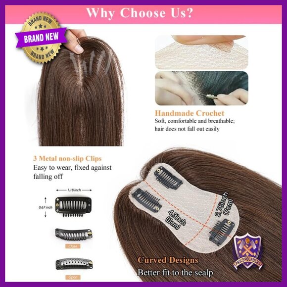 Lightweight Human Hair Topper 8 Inch T-Type Base 28g Natural Volume